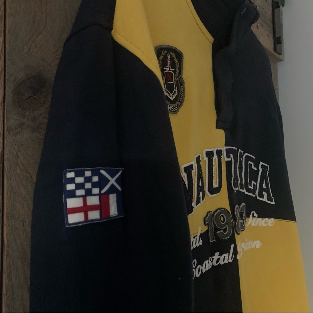 Men’s XXL NAUTICA Navy Yellow Color Block 1983 Coastal Horizon Zip Sweatshirt EC - Picture 9 of 15